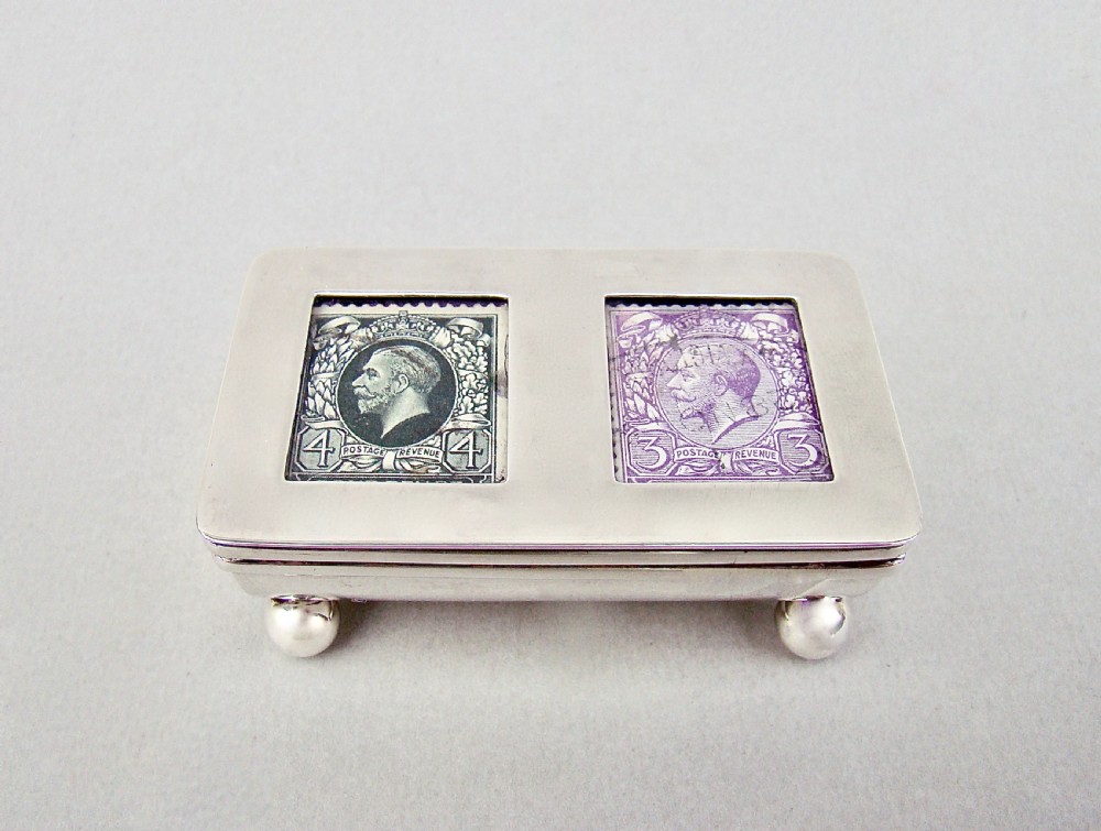 GEORGE V SILVER DOUBLE TROUGH-SHAPED STAMP BOX  BY LEVI & SALAMAN, BIRMINGHAM 1924