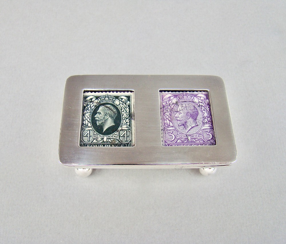 GEORGE V SILVER DOUBLE TROUGH-SHAPED STAMP BOX  BY LEVI & SALAMAN, BIRMINGHAM 1924 View II