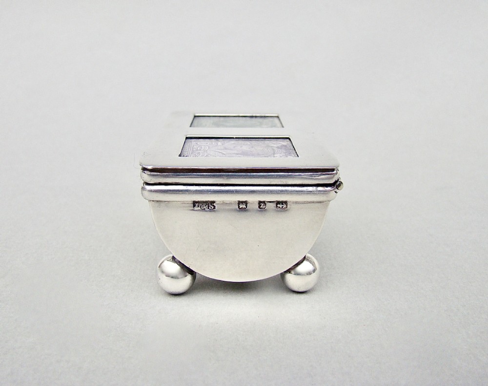 GEORGE V SILVER DOUBLE TROUGH-SHAPED STAMP BOX  BY LEVI & SALAMAN, BIRMINGHAM 1924 View III