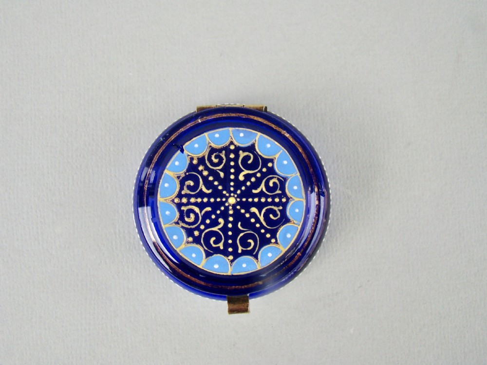 19TH CENTURY FRENCH ENAMELLED BRISTOL BLUE GLASS TRINKET BOX, CIRCA 1890
 View II
