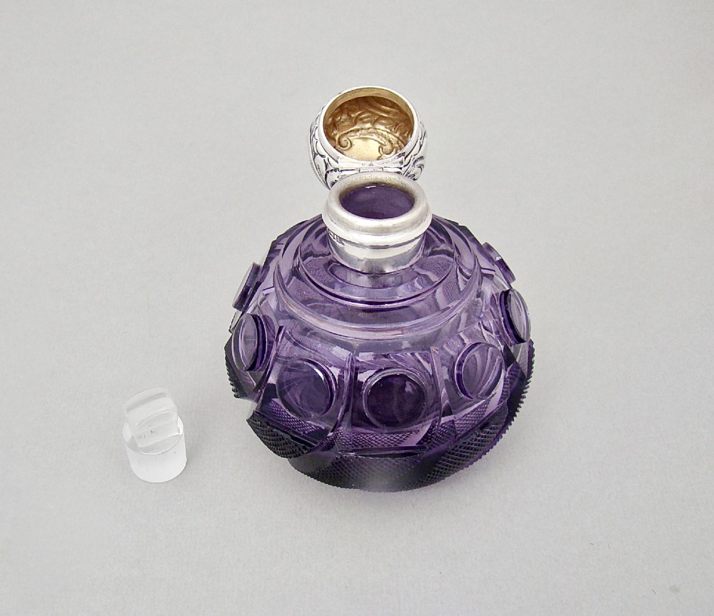 FABULOUS VICTORIAN SILVER AND AMETHYST GLASS SCENT BOTTLE BY LEVI & SALAMAN, BIRMINGHAM 1900
 View V