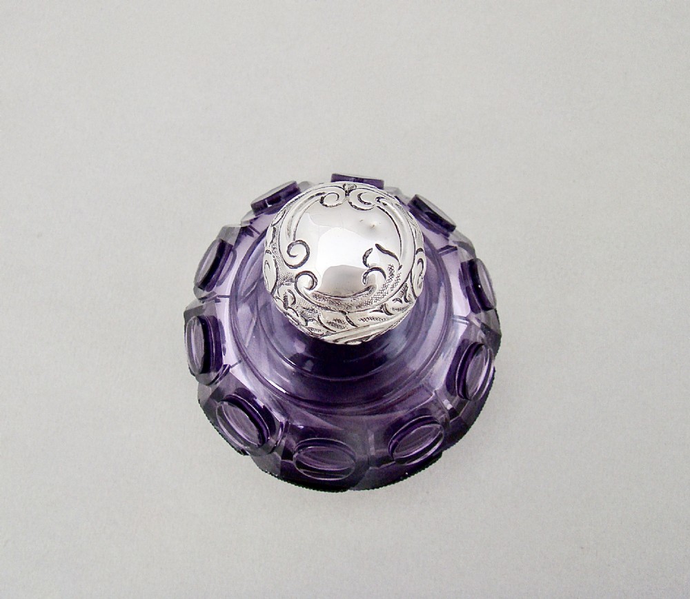FABULOUS VICTORIAN SILVER AND AMETHYST GLASS SCENT BOTTLE BY LEVI & SALAMAN, BIRMINGHAM 1900
 View VI