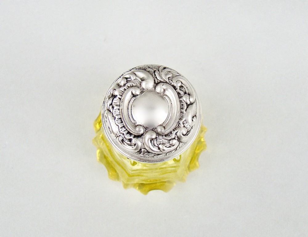 UNUSUAL EDWARDIAN SILVER AND CITRINE GLASS SCENT BOTTLE BY J & R GRIFFIN, CHESTER 1906
 View VII