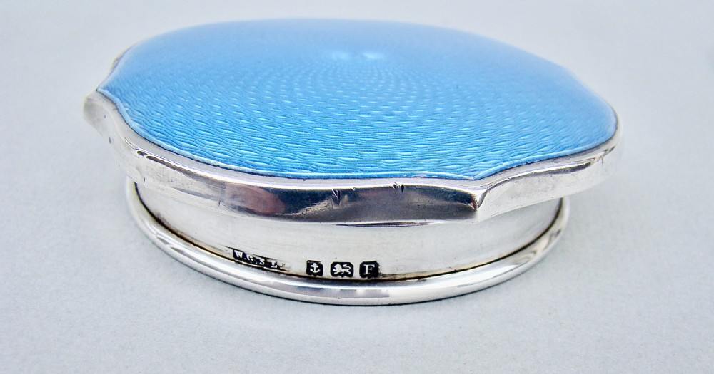 ART DECO SILVER & GUILLOCHE ENAMEL DRESSING TABLE JAR BY W.G. SOTHERS, BIRMINGHAM 1930 View V