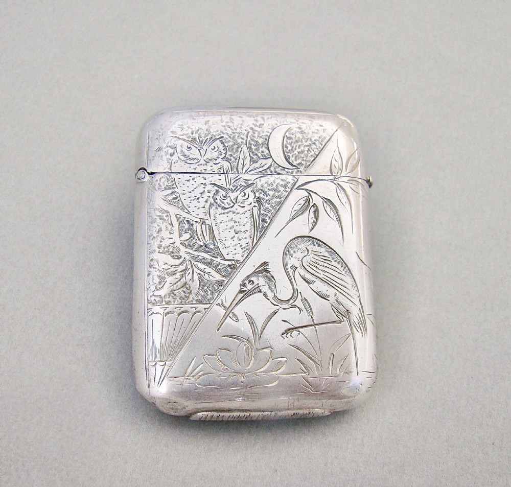 RARE AND EXQUISITE VICTORIAN AESTHETIC MOVEMENT SILVER VESTA CASE BY SAMPSON MORDAN, LONDON 1884

