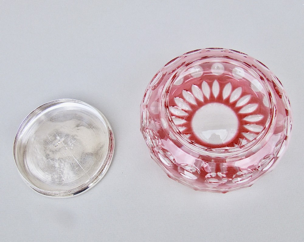 CONTINENTAL SILVER PLATED & OVERLAY CRANBERRY GLASS DRESSING TABLE JAR, CIRCA 1900 View V