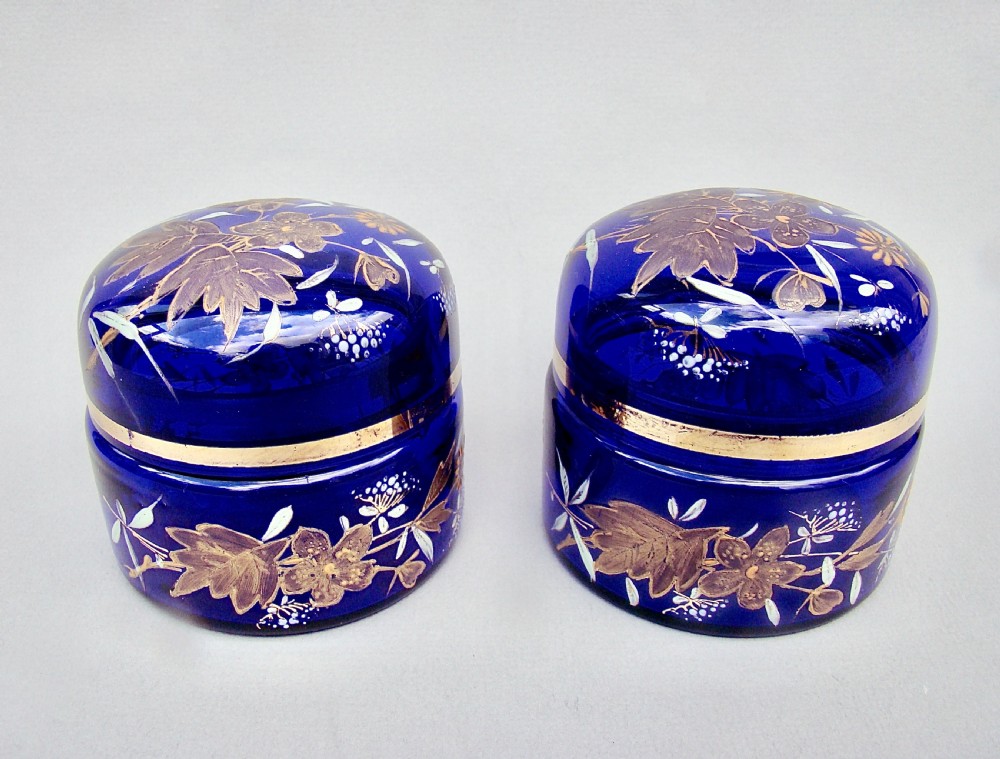 STUNNING PAIR OF VICTORIAN ENAMELLED BRISTOL BLUE GLASS TRINKET BOXES, CIRCA 1890 View II