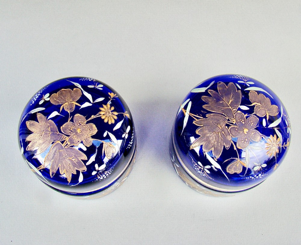 STUNNING PAIR OF VICTORIAN ENAMELLED BRISTOL BLUE GLASS TRINKET BOXES, CIRCA 1890 View III