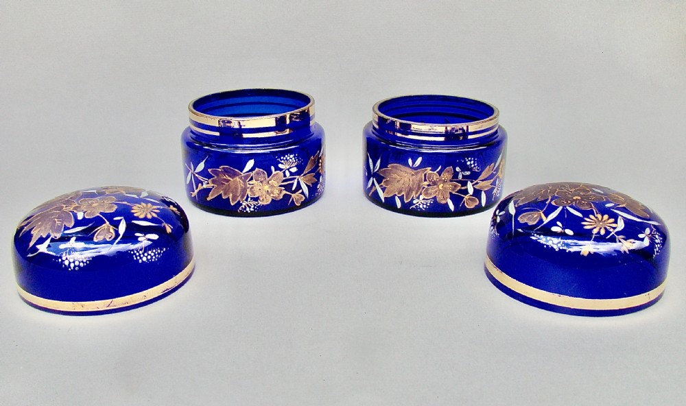 STUNNING PAIR OF VICTORIAN ENAMELLED BRISTOL BLUE GLASS TRINKET BOXES, CIRCA 1890 View IV