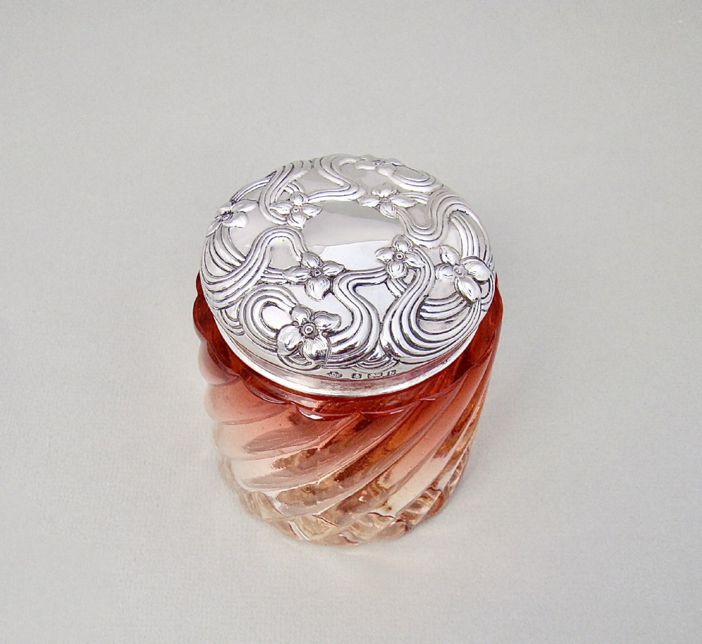 EDWARDIAN SILVER MOUNTED FRENCH BACCARAT BAMBOO PATTERN  JAR BY WILLIAM HUTTON, BIRMINGHAM 1901