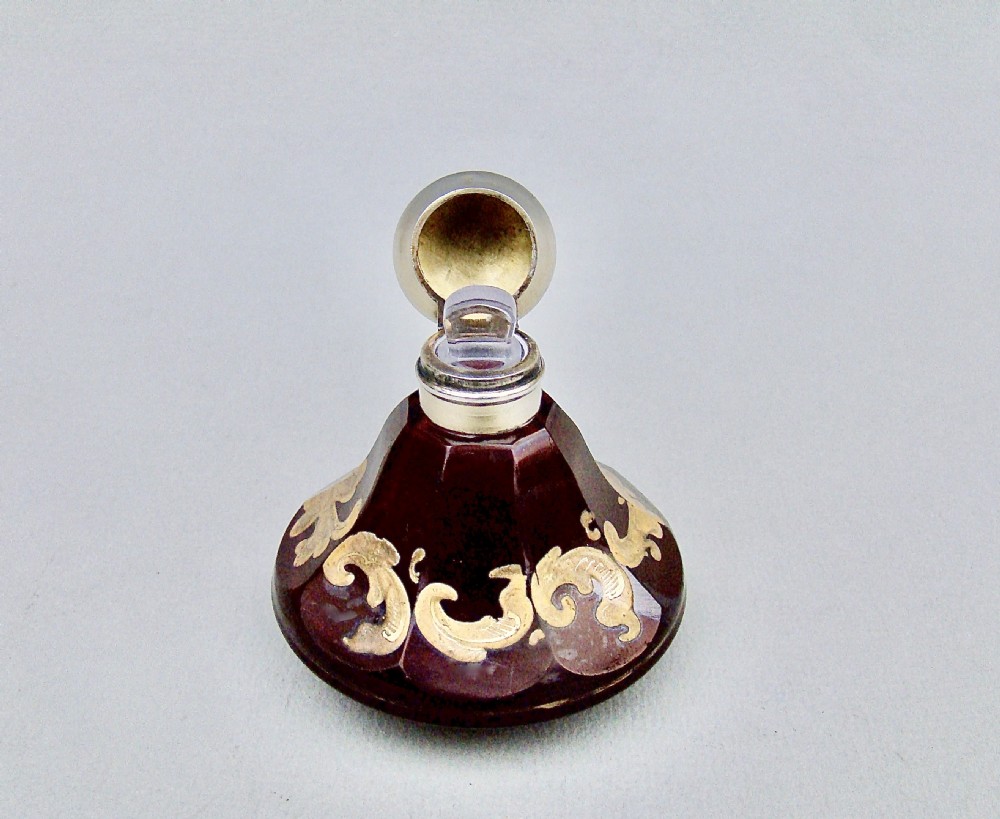 VICTORIAN SILVER GILT RUBY GLASS ENAMELLED SCENT BOTTLE, CIRCA 1880 View III
