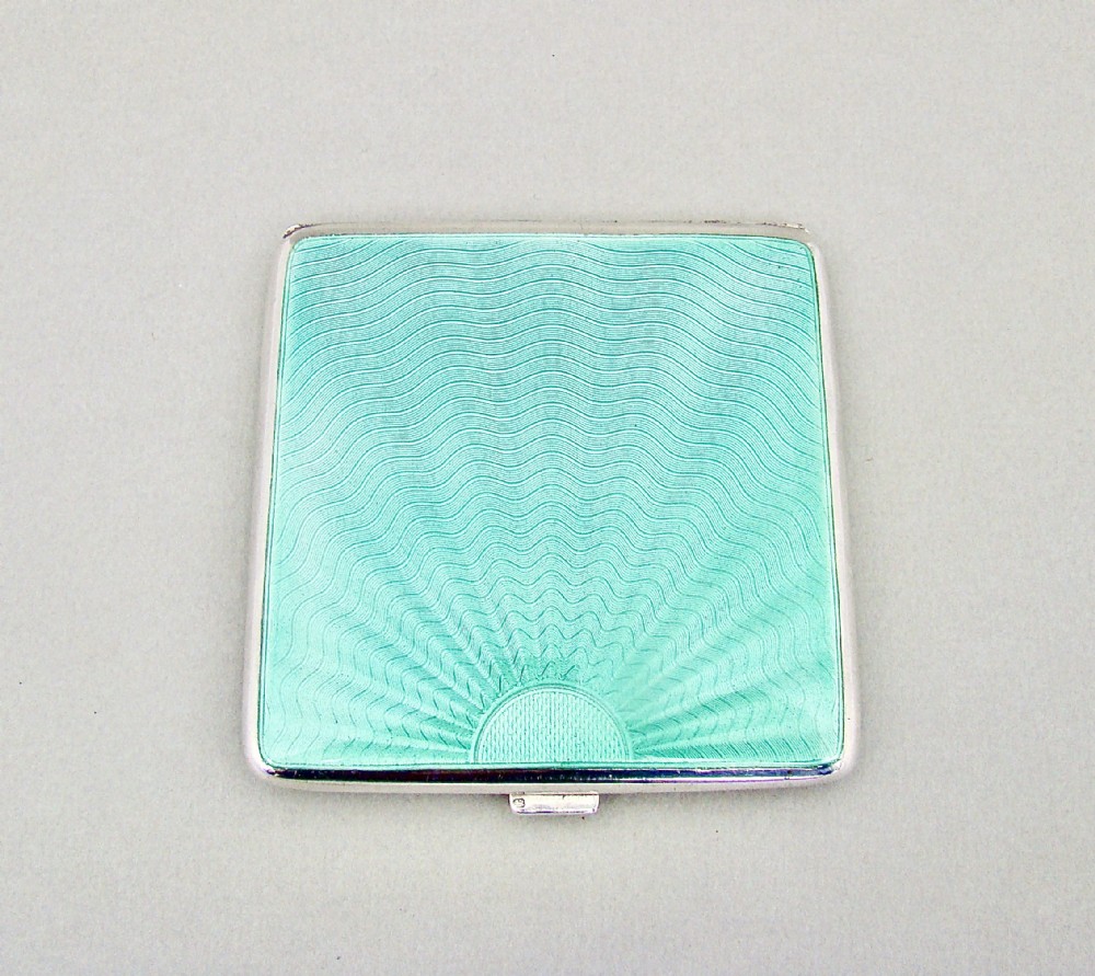 STUNNING ART DECO SILVER AND GUILLOCHE ENAMEL COMPACT BY COHEN & CHARLES, LONDON 1938