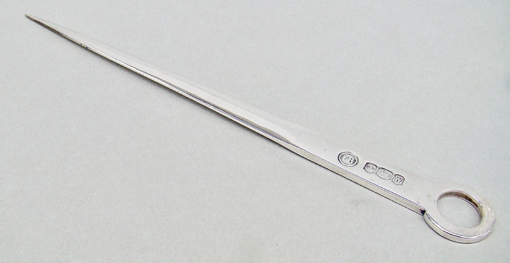 MID-CENTURY SILVER SKEWER LETTER OPENER BY FRANCIS HOWARD LTD, SHEFFIELD 1964