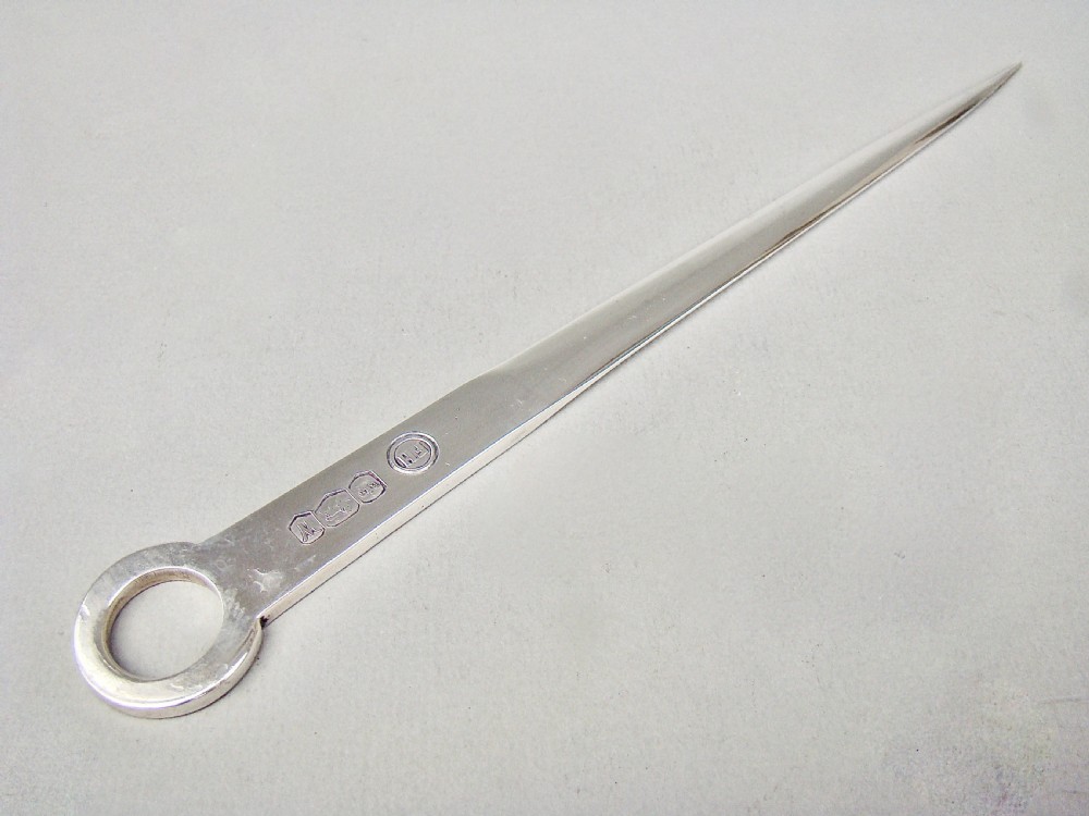 MID-CENTURY SILVER SKEWER LETTER OPENER BY FRANCIS HOWARD LTD, SHEFFIELD 1964 View III