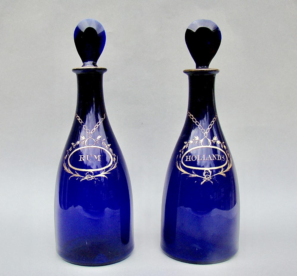 STUNNING PAIR OF GEORGIAN BRISTOL BLUE GLASS DECANTERS, CIRCA 1795 View II