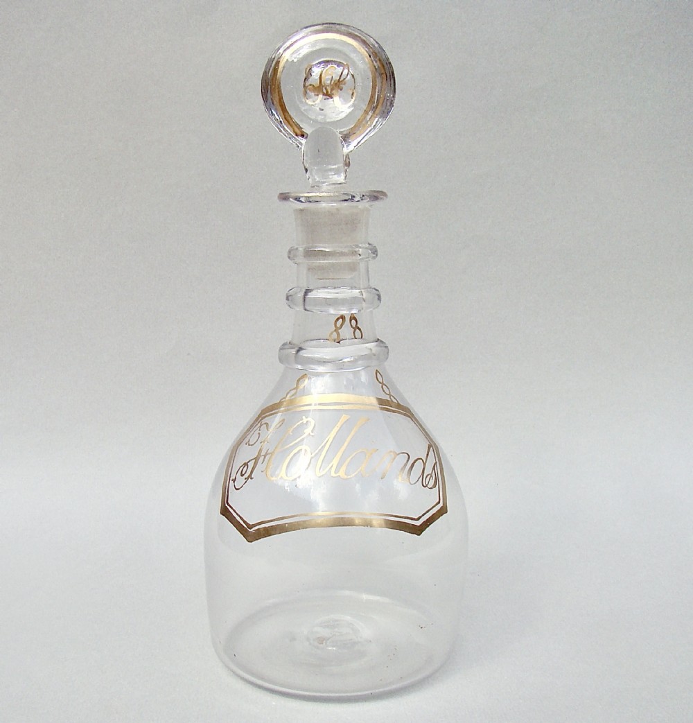 RARE GEORGIAN GILT GLASS HOLLANDS DECANTER, CIRCA 1795