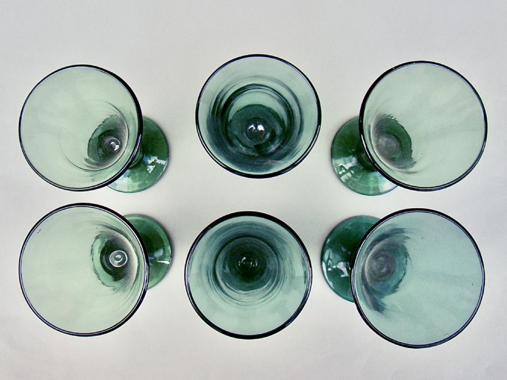 UNUSUAL SET OF SIX 19TH CENTURY COIL STEMMED GREEN  GLASSES, CIRCA 1890 View IV