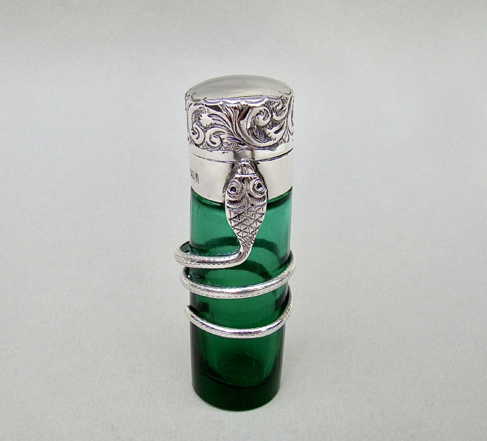 RARE EDWARDIAN SILVER SNAKE SCENT BOTTLE BY GEORGE EDWIN WALTON, BIRMINGHAM 1903