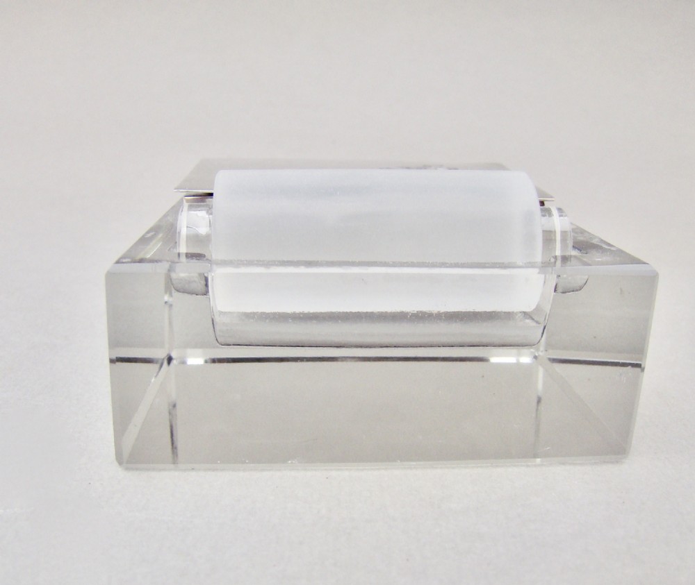 RARE ART DECO SILVER DOUBLE STAMP BOX WITH GLASS MOISTENER, LONDON 1924 View V