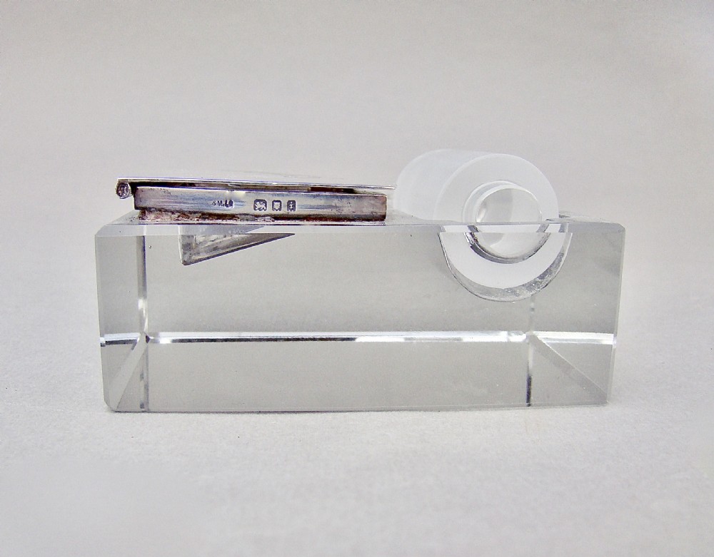 RARE ART DECO SILVER DOUBLE STAMP BOX WITH GLASS MOISTENER, LONDON 1924 View VI