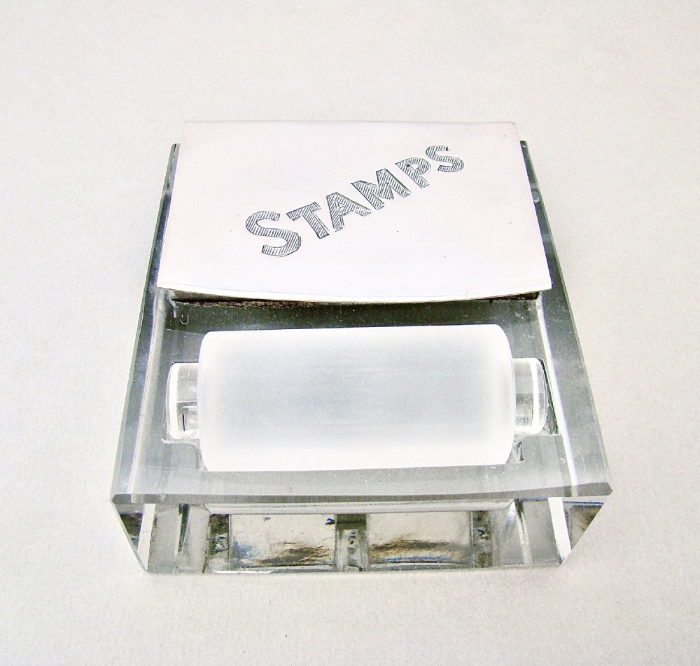 RARE ART DECO SILVER DOUBLE STAMP BOX WITH GLASS MOISTENER, LONDON 1924