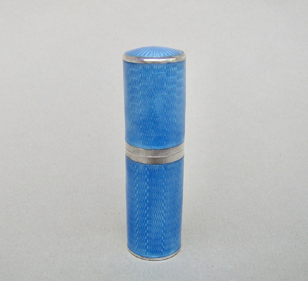 RARE ART DECO SILVER GUILLOCHE ENAMEL SCENT BOTTLE CASE, CIRCA 1930