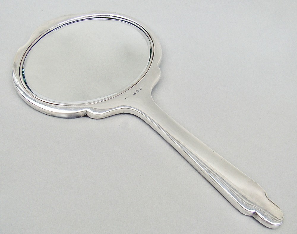 FABULOUS ART DECO SILVER AND  GUILLOCHE ENAMEL HAND MIRROR,  BIRMINGHAM 1931 View II