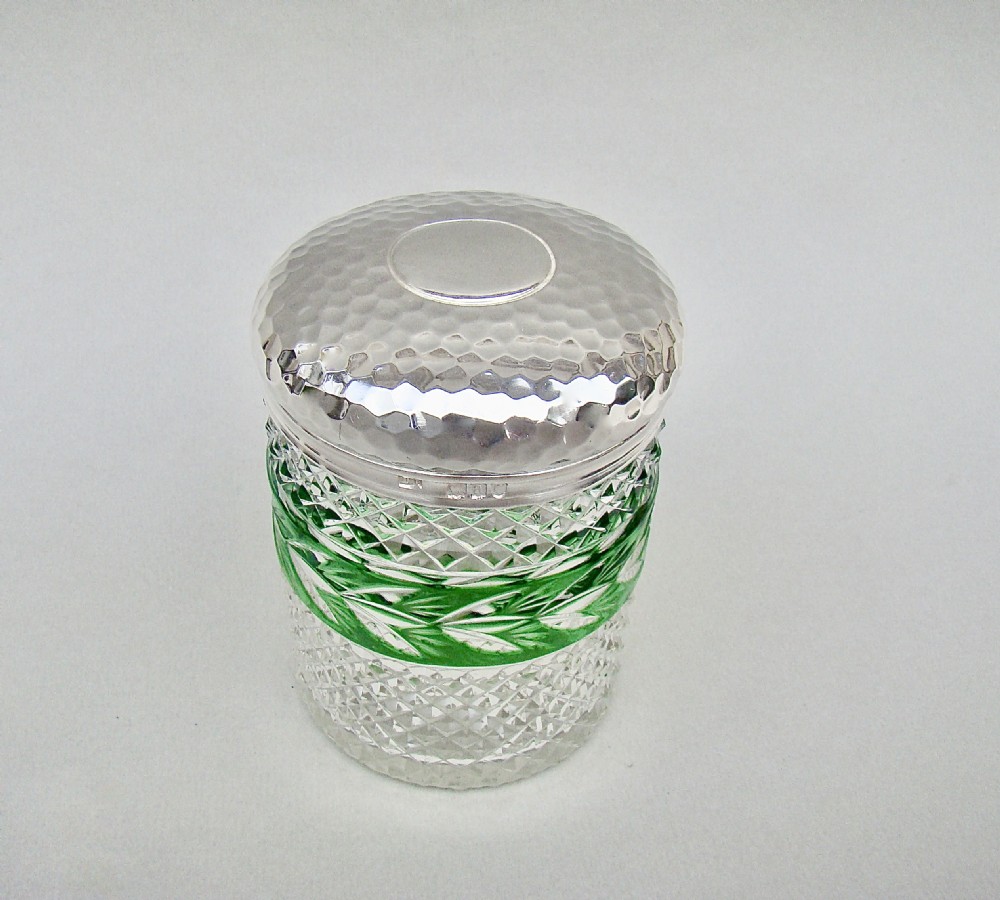 VICTORIAN SILVER MOUNTED BOHEMIAN GLASS DRESSING TABLE JAR BY THOMAS INGLETON, LONDON 1896 View II