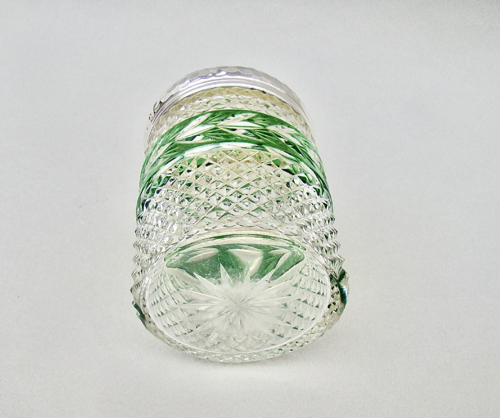 VICTORIAN SILVER MOUNTED BOHEMIAN GLASS DRESSING TABLE JAR BY THOMAS INGLETON, LONDON 1896 View V