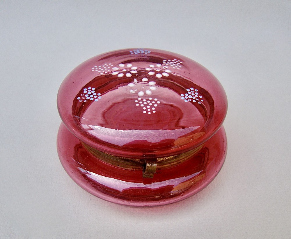 19TH CENTURY FRENCH ENAMELLED GLASS DRESSING TABLE JAR , CIRCA 1890
