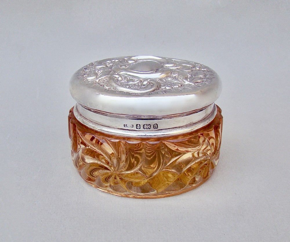 SILVER MOUNTED FRENCH BACCARAT DRESSING TABLE JAR BY LEVI & SALAMAN, BIRMINGHAM 1900
