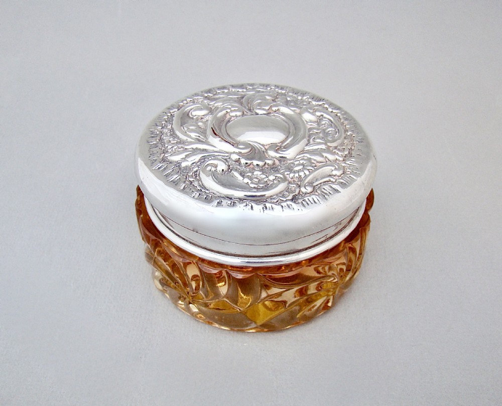 SILVER MOUNTED FRENCH BACCARAT DRESSING TABLE JAR BY LEVI & SALAMAN, BIRMINGHAM 1900 View II
