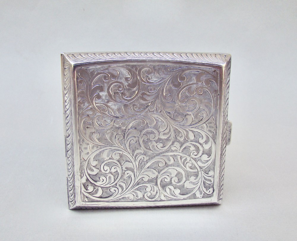 ELEGANT ART DECO SILVER CIGARETTE CASE BY JOHN HENRY WYNN , BIRMINGHAM 1929 View II