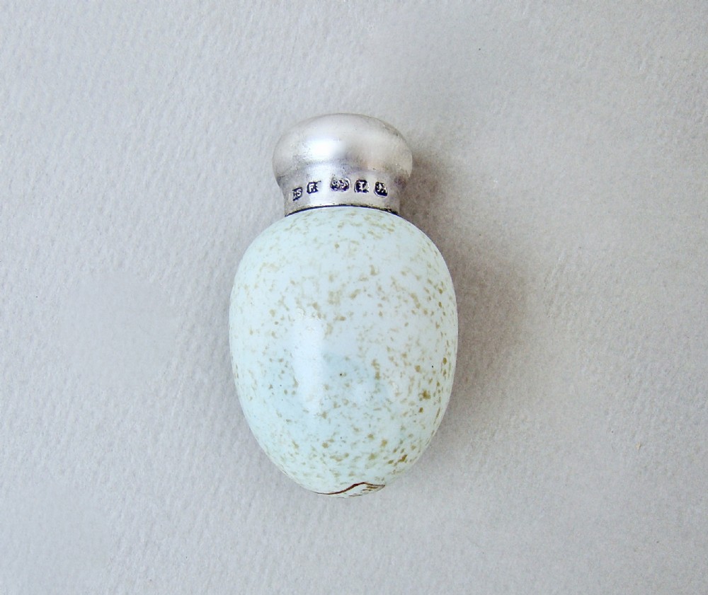 RARE VICTORIAN SILVER MACINTYRE SPECKLED EGG SCENT BOTTLE BY SAUNDERS & SHEPHERD, BIRMINGHAM 1885
