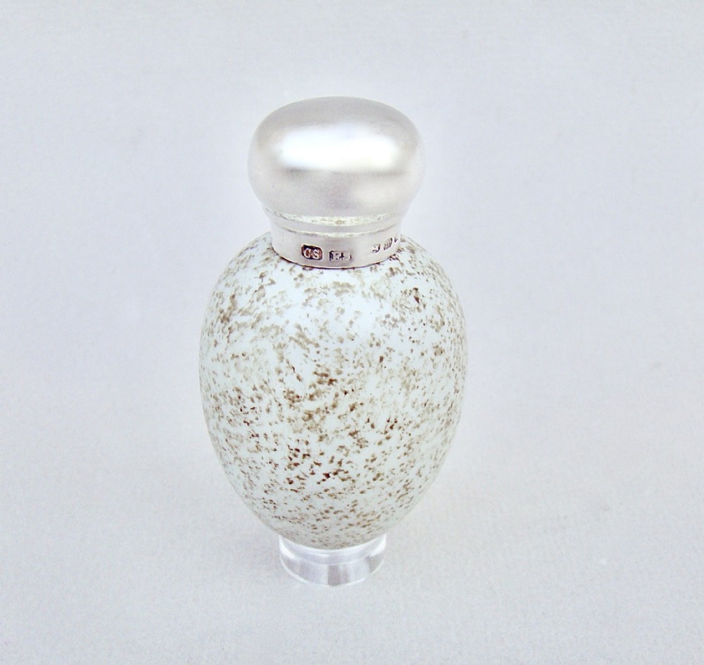 RARE VICTORIAN SILVER MACINTYRE SPECKLED EGG SCENT BOTTLE BY SAUNDERS & SHEPHERD, BIRMINGHAM 1886