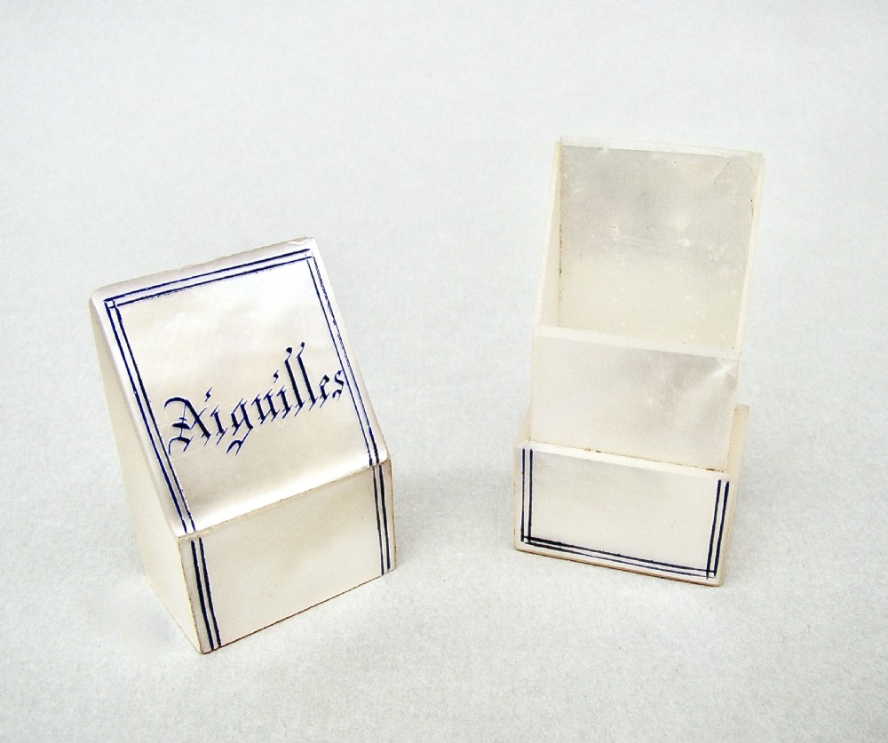 RARE FRENCH PALAIS ROYAL MOTHER OF PEARL NEEDLE BOX, CIRCA 1850 View VI