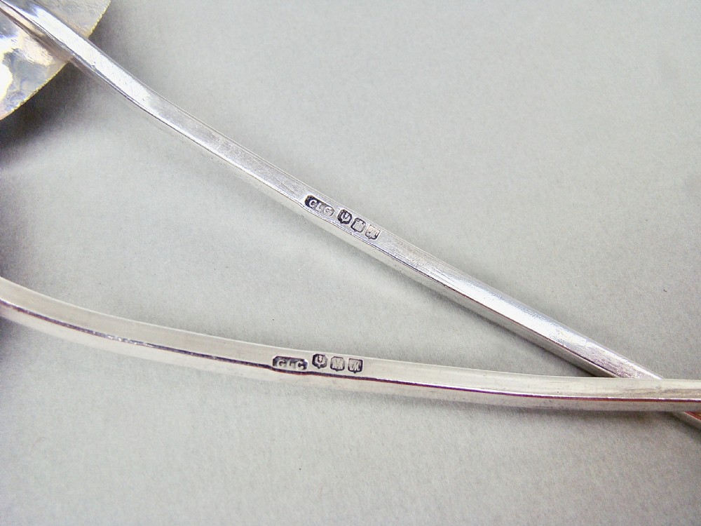 PAIR OF SCOTTISH ARTS & CRAFT SILVER SALAD SERVERS BY CATHERINE L. CHARLES, EDINBURGH 1942 View VI