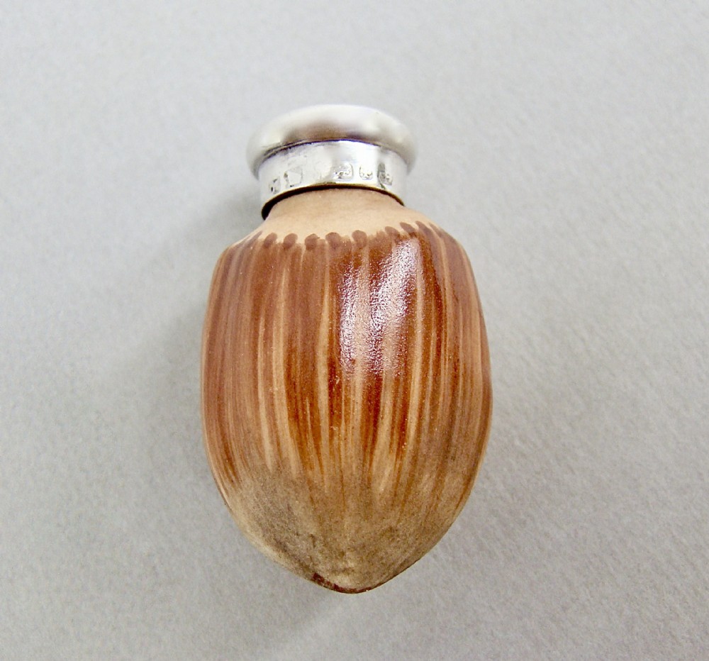 RARE VICTORIAN SILVER MOUNTED MACINTYRE HAZELNUT SCENT BOTTLE BY SAUNDERS & SHEPHERD, BIRMINGHAM 1889