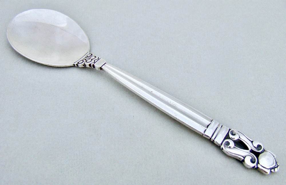 MID-CENTURY GEORG JENSEN STERLING SILVER ACORN PATTERN PRESERVE SPOON View II