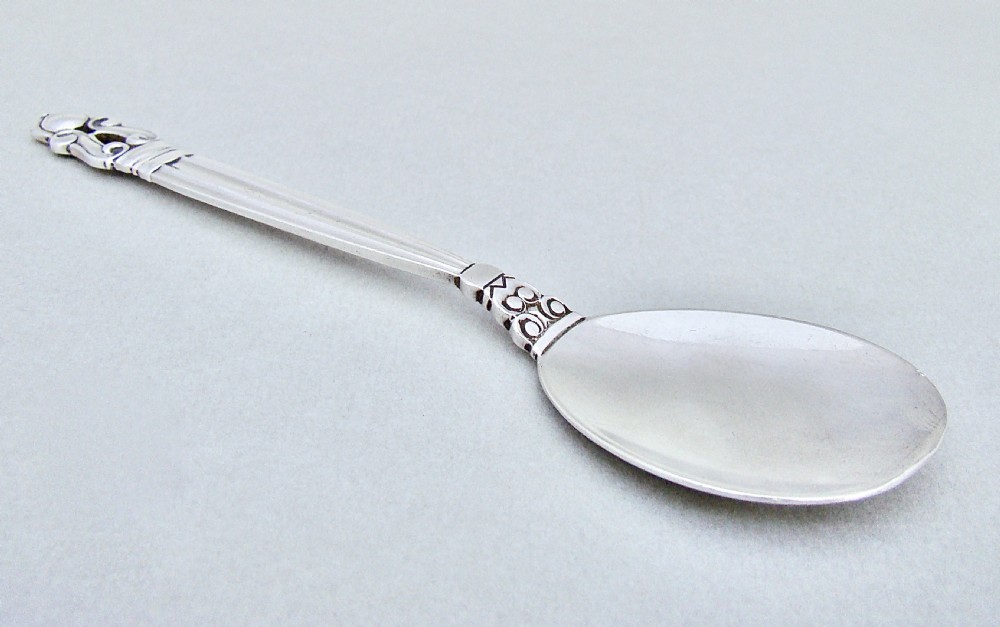 MID-CENTURY GEORG JENSEN STERLING SILVER ACORN PATTERN PRESERVE SPOON View V