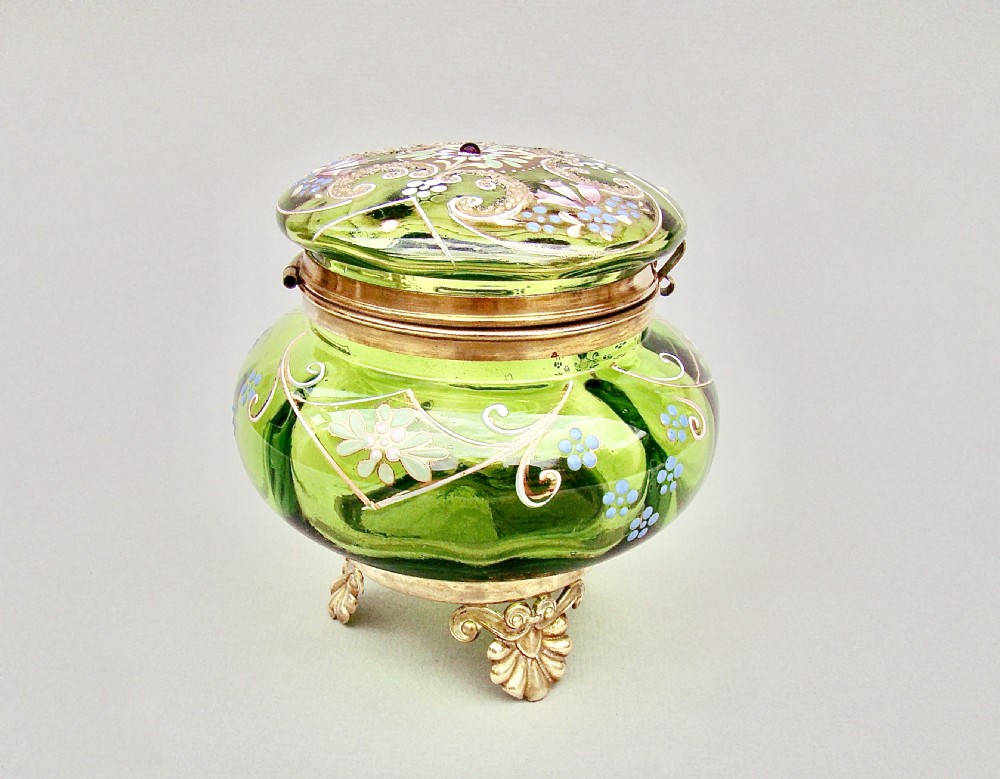 EXQUISITE 19TH C. FRENCH ORMULU MOUNTED ENAMELLED GLASS DRESSING TABLE JAR , CIRCA 1890 View II