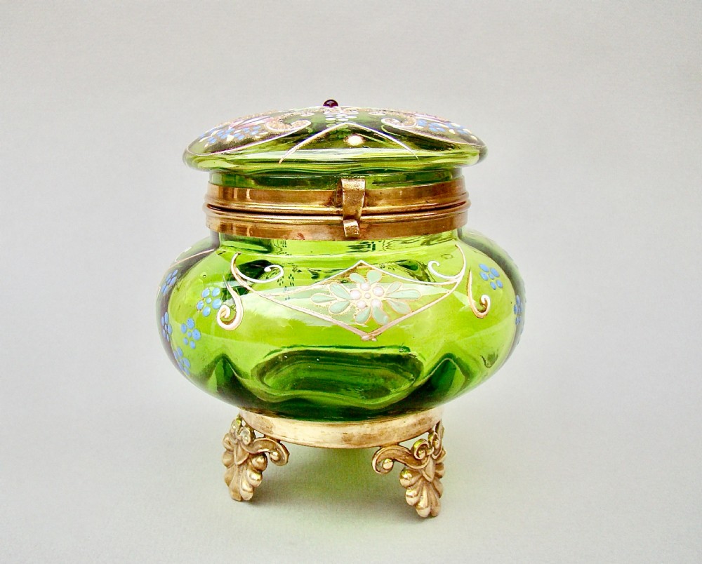 EXQUISITE 19TH C. FRENCH ORMULU MOUNTED ENAMELLED GLASS DRESSING TABLE JAR , CIRCA 1890 View III