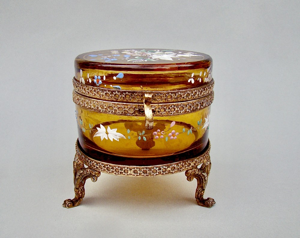 19TH C. FRENCH ORMULU & ENAMELLED AMBER GLASS DRESSING TABLE JAR , CIRCA 1890 View VI