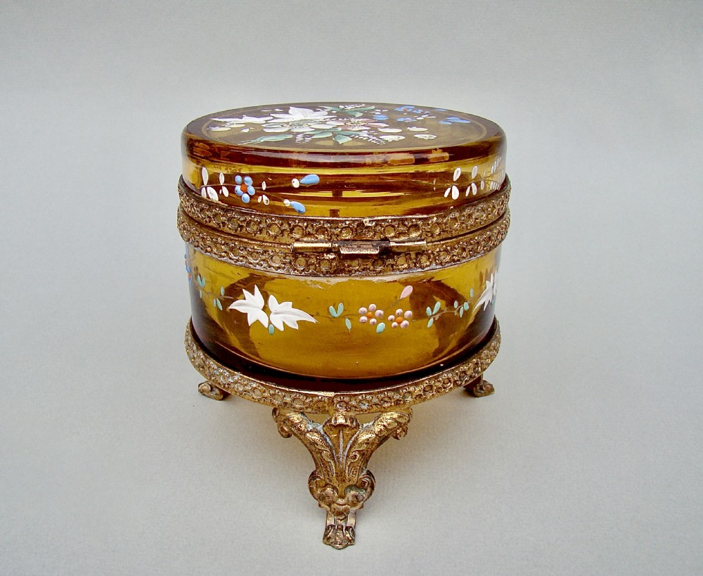 19TH C. FRENCH ORMULU & ENAMELLED AMBER GLASS DRESSING TABLE JAR , CIRCA 1890 View III