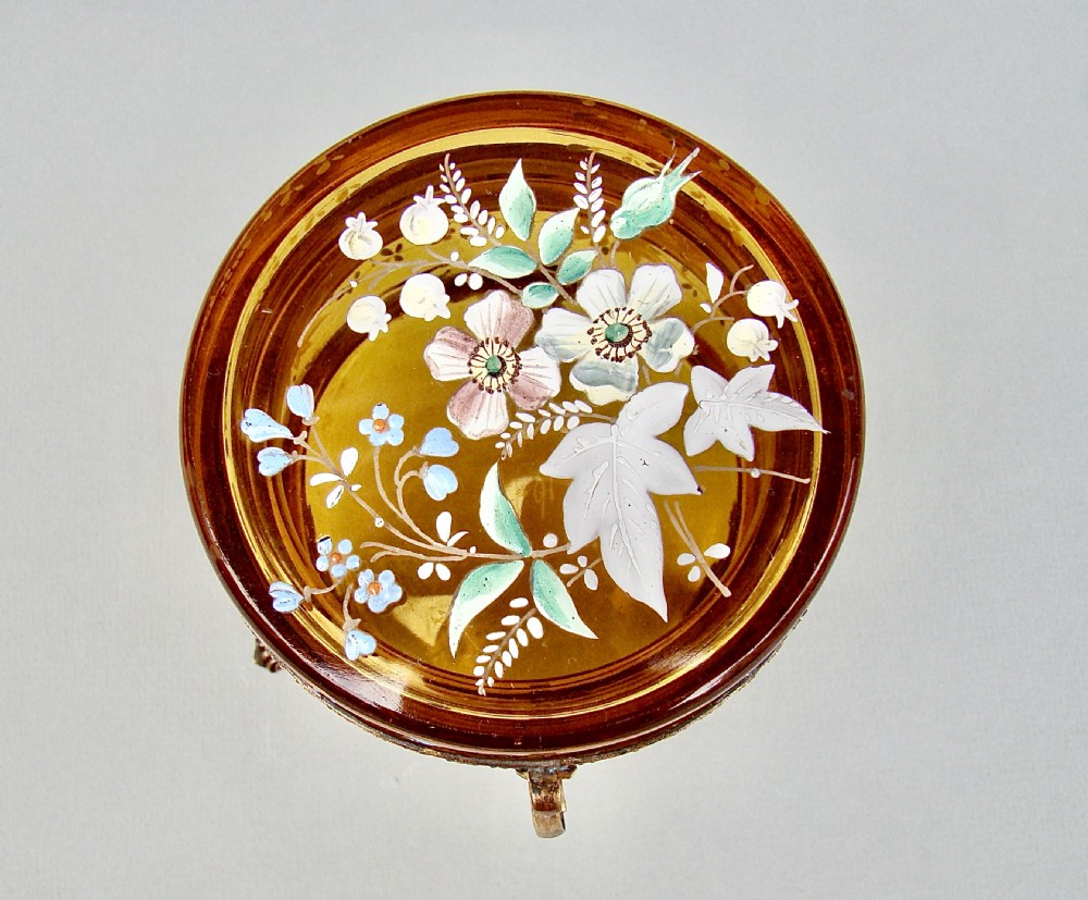 19TH C. FRENCH ORMULU & ENAMELLED AMBER GLASS DRESSING TABLE JAR , CIRCA 1890 View IV