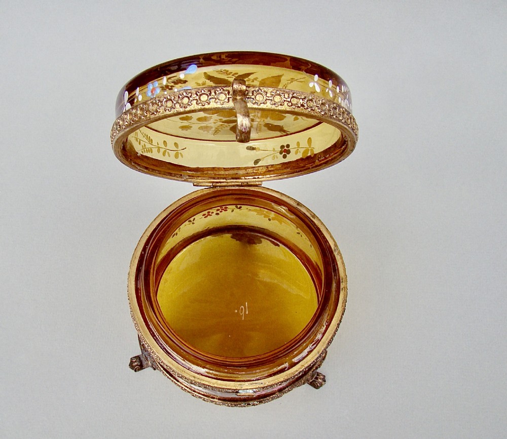 19TH C. FRENCH ORMULU & ENAMELLED AMBER GLASS DRESSING TABLE JAR , CIRCA 1890 View V