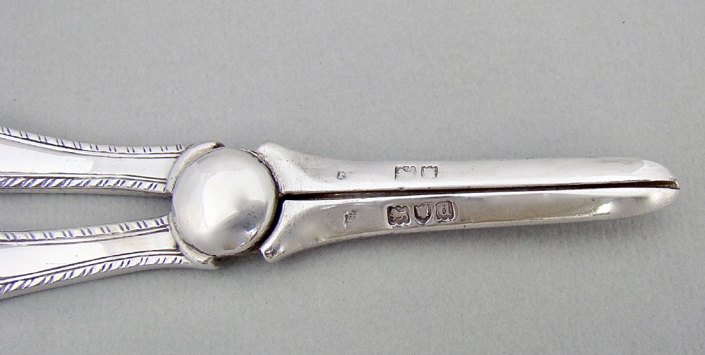 CASED PAIR OF VICTORIAN SILVER GRAPE SCISSORS BY JOSIAH WILLIAMS & CO, LONDON 1899 View VI