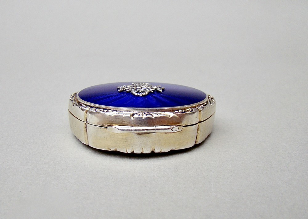 FABULOUS SILVER & GUILLOCHE ENAMEL PILL BOX WITH MARCASITE DECORATIONS, LONDON IMPORT MARKS 1927 View V