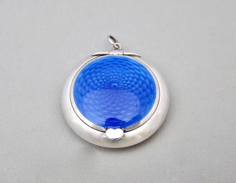 ART DECO SILVER & GUILLOCHE ENAMEL COMPACT BY CRISFORD & NORRIS, BIRMINGHAM 1920