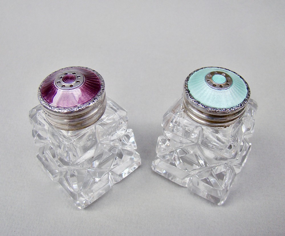 PAIR OF NORWEGIAN ART DECO SILVER AND ENAMEL SALTS, CIRCA 1930 View II